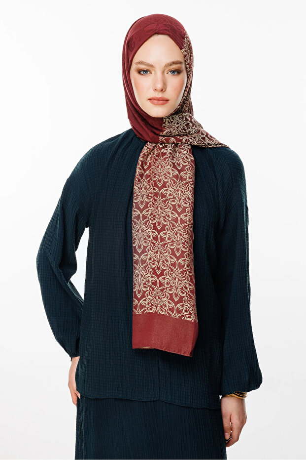 Nora Pattern Double Sided Shawl Plum-Salmon - 2