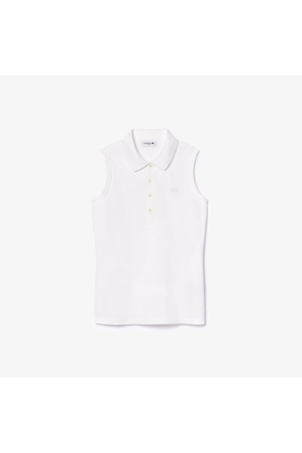 L.12.D Kadın Slim Fit Kolsuz Beyaz Polo - 4