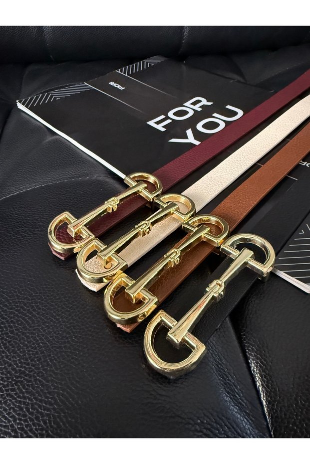 4-Piece Long Gold Buckle Thin Women's Belt, Coat Belt, Shirt Belt, Dress Belt