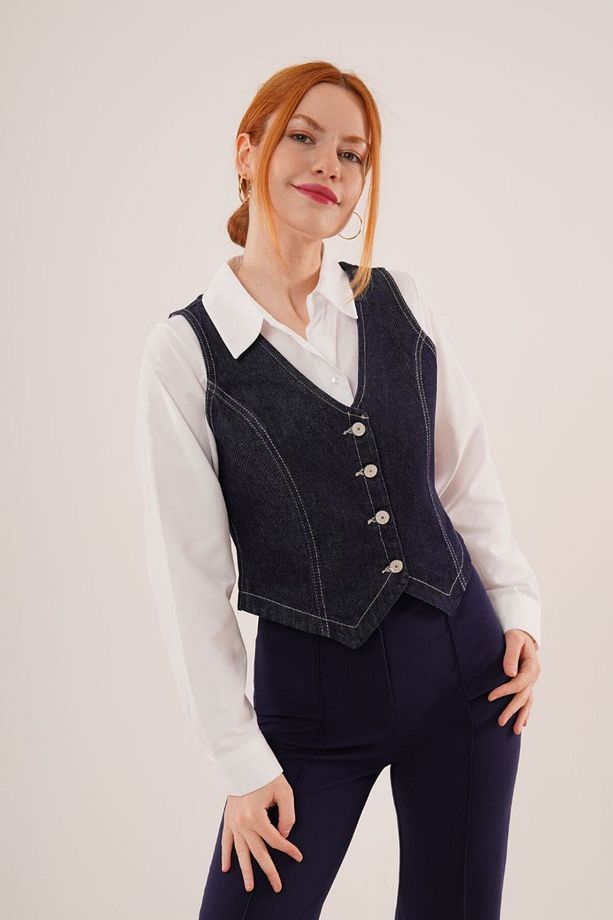 Kadın Mini Kot Yelek - 3