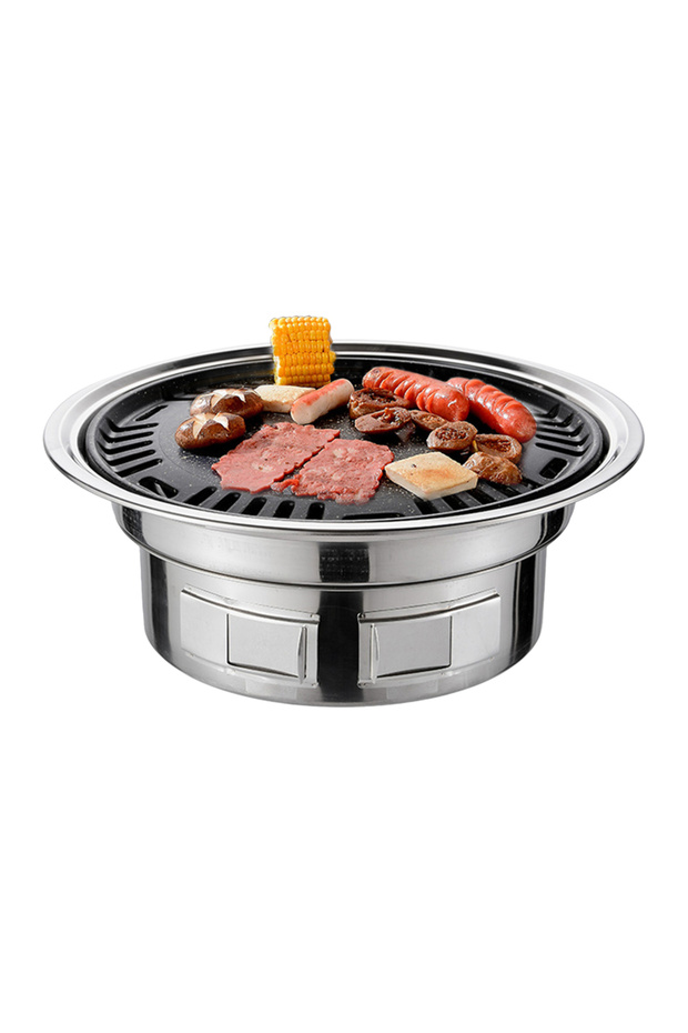 silver 13Inch Korean BBQ Grill Multifunctional Charcoal Barbecue Grill Round Camping Grill Stove Tab