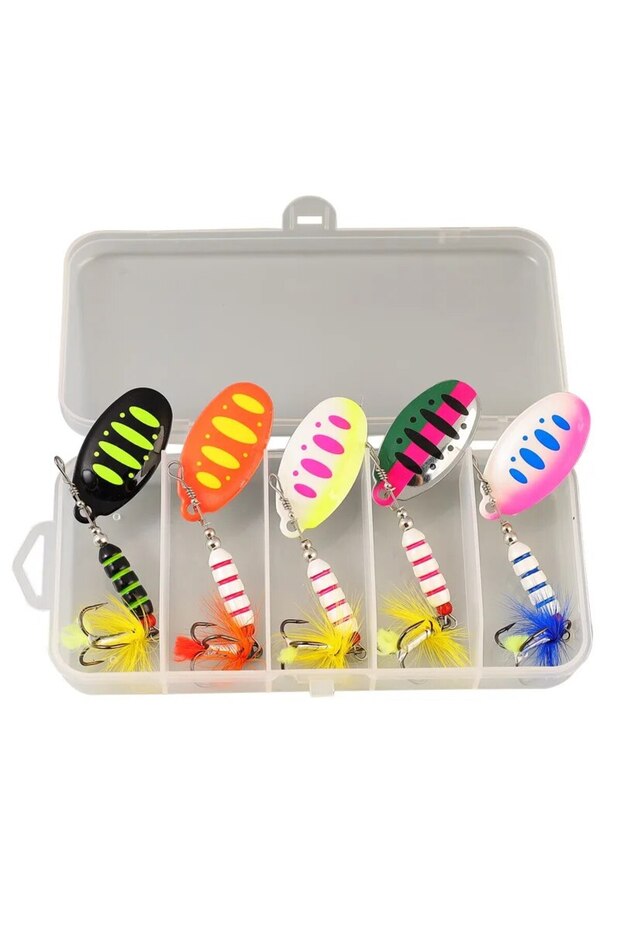 68G SET TAIYU 5pcs Fishing Lure Sequin Set Spinner Spoon Bait With Treble Feather Hook Wobblers Lure