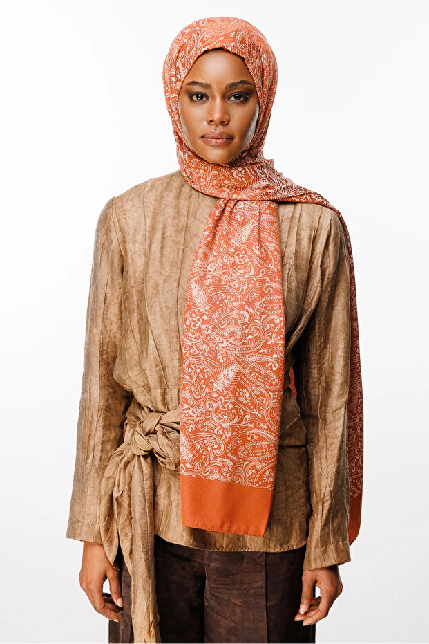 Velora Pattern Double-Sided Shawl Cinnamon-Beige