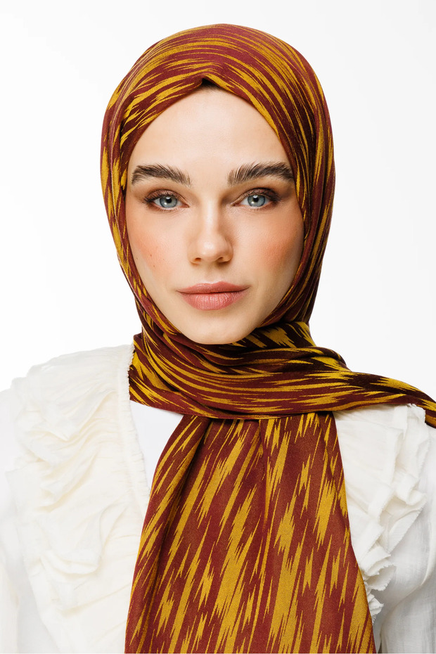 Selis Pattern Double Sided Shawl Plum-Yellow - 1