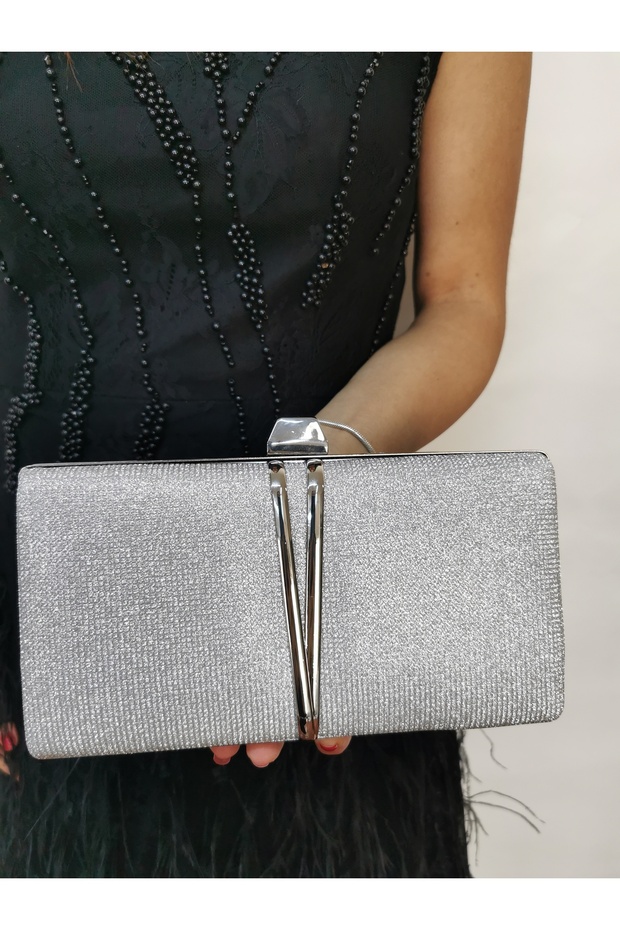 Women's Big Silver Evening Dress Clutch Night Chain Wedding Bag
