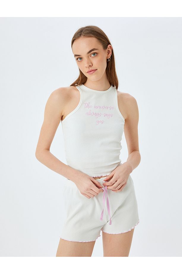 Beli Bağcıklı Pamuklu Fitilli Şort Pijama Altı - 2