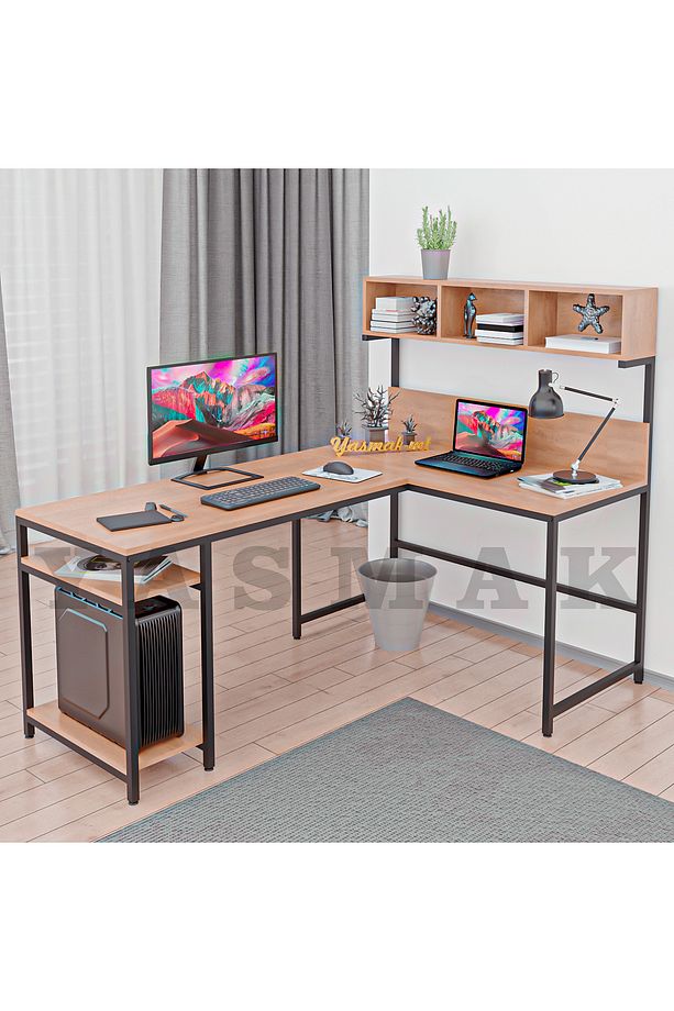 L tipi Raflı Bilgisayar ve Çalışma Masası 180x120 - 1
