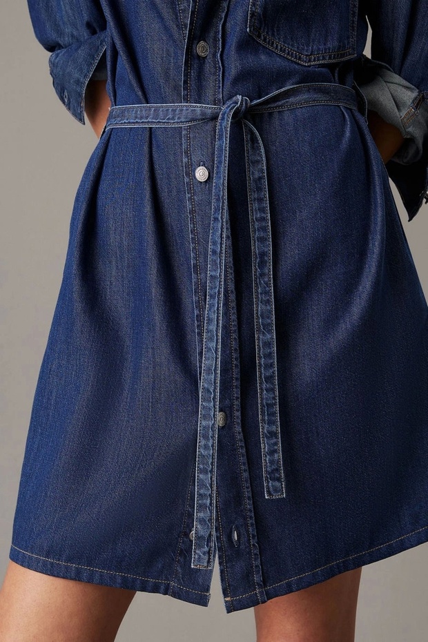 CK Jeans LYOCELL BELTED DENIM SHIRT DRESS Kadın Elbise J20J225008-1BY - 4