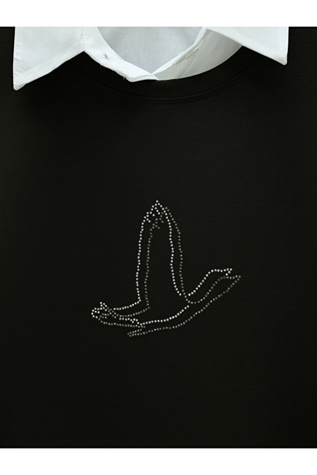 Bird Patterned Stoned Tunic - Black - 3