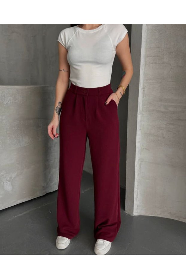 Burgundy Palazzo Trousers with Bridges