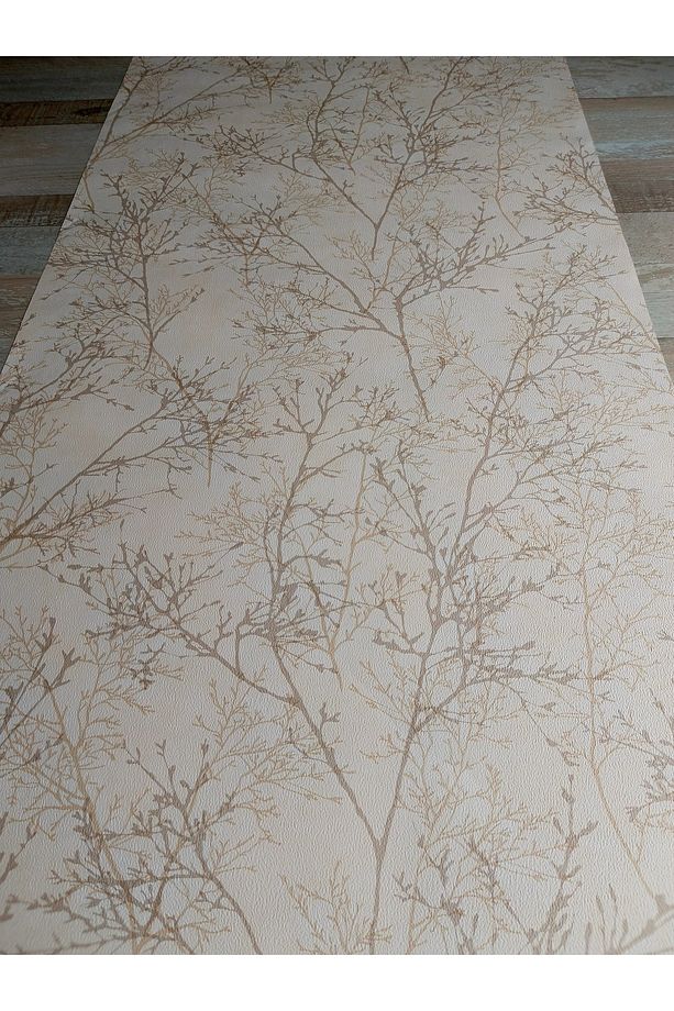 Kahve Üzerine Krem Bej Dallı Silinebilir Duvar Kağıdı 5 M² - 6