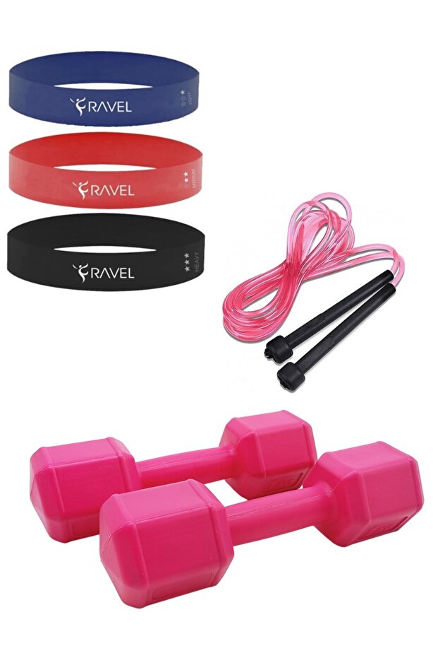 Athlete Set: 3 Aerobic Bands, Jump Rope and 1 kg Dumbbell