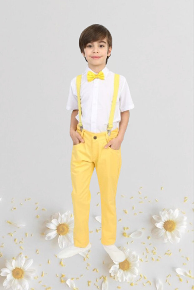 Boy's Suspenders Bow Tie Shirt Pantalon Bottom Top Suit 23 April