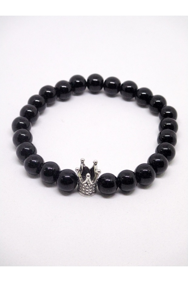 Shiny Onyx Men's Bracelet with King's Crown Figure