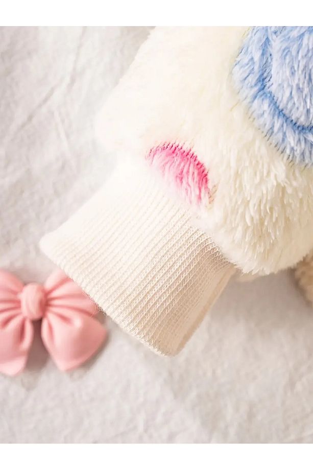 Mavi,Pembe,Sarı,Yeşil Çiçeklerle Kapüşonlu Krem,Mavi,Çok Renkli Polar Ceket Kız Bebek/Kız Çocuk - 5