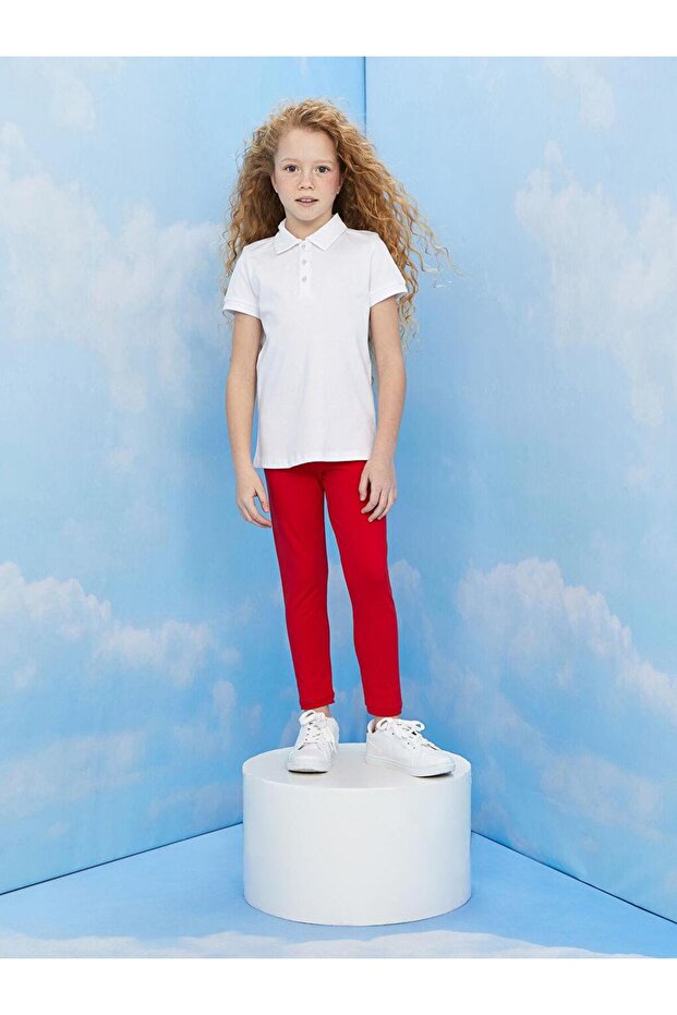Basic Cotton Girls' Long Leggings with Elastic Waist (S3)
