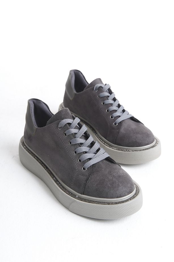 Kadın Sneaker Yüksek Taban Bağcıklı Spor Ayakkabı Sole Gri - 1