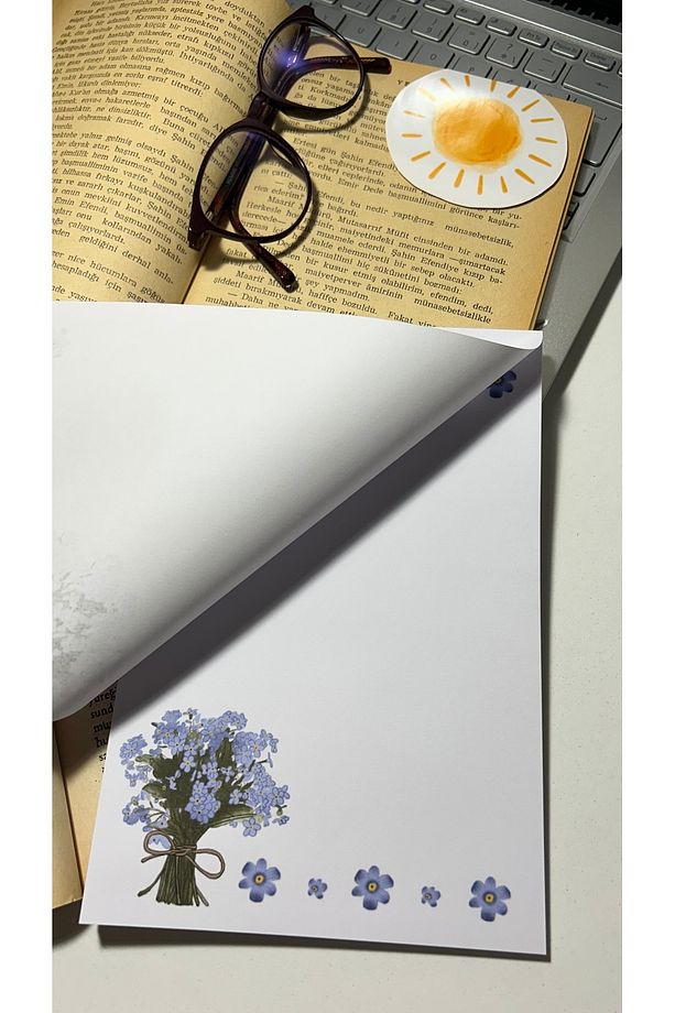 Mor Çiçek Temalı Notepad Çek Kopar Defter, Tutkallı Bloknot, A5 Defter, Çizgisiz Defter Not Defteri - 3
