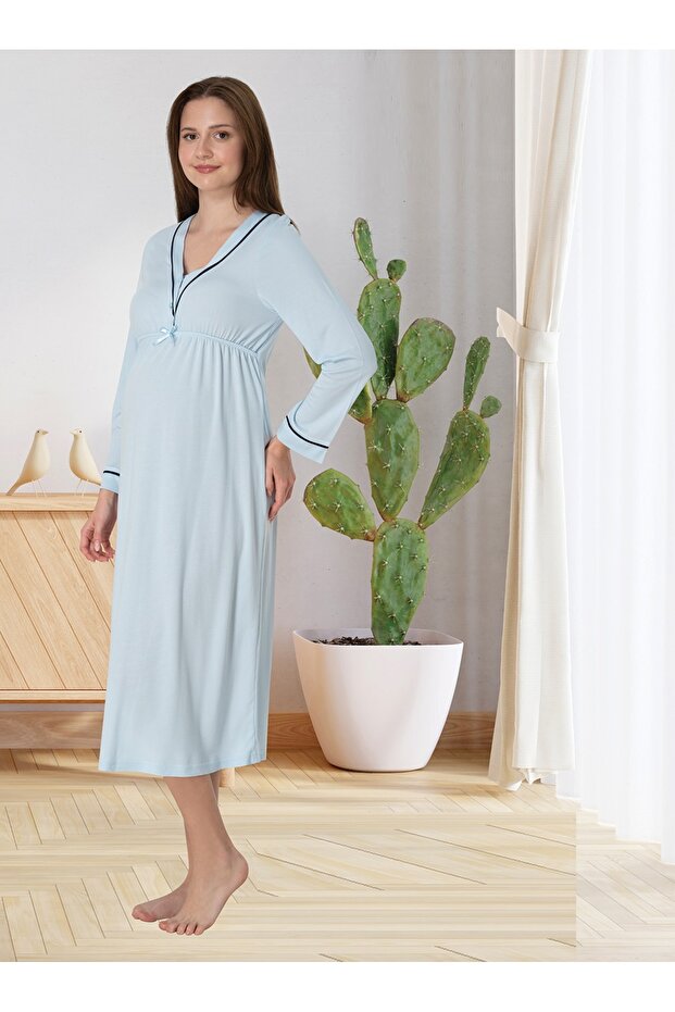 Maternity Long Sleeve V-Neck Nightgown