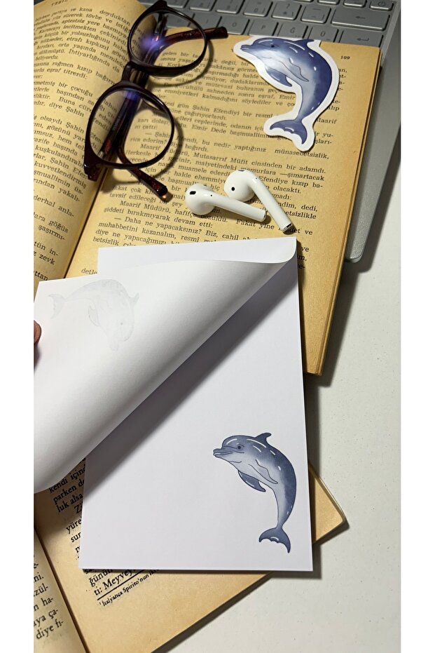 Dolphin Themed Memo Pad A6 Notebook - with Check Pluck and Glue - 3
