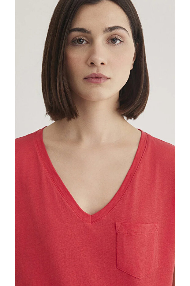 V Yaka Basic Tişört - 2