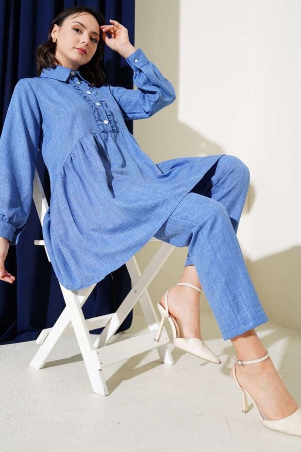 Women's Ruffled Collar Double Set