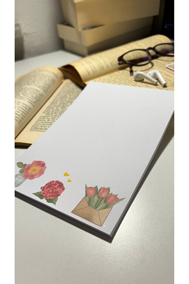 Pink Floral Print Notepad - A5 Notebook, Check Pluck Cut, Glue Block Notepad - 5