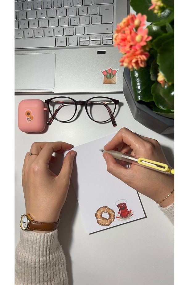 Çay Ve Simit Temalı Bloknot Notepad Çek Kopar Defter, Tutkallı Bloknot, A6 Defter, Çizgisiz Defter - 2