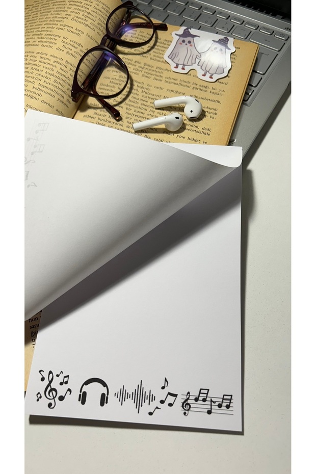 Music Themed Notepad Pull Pull Notebook, Glue Memo Pad, A5 Notebook, Unlined Notebook - 3