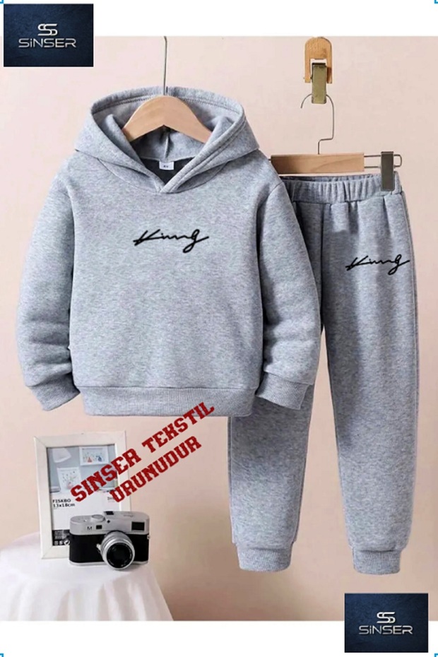 Hooded Children's "Imza King" Printed Tracksuit Set