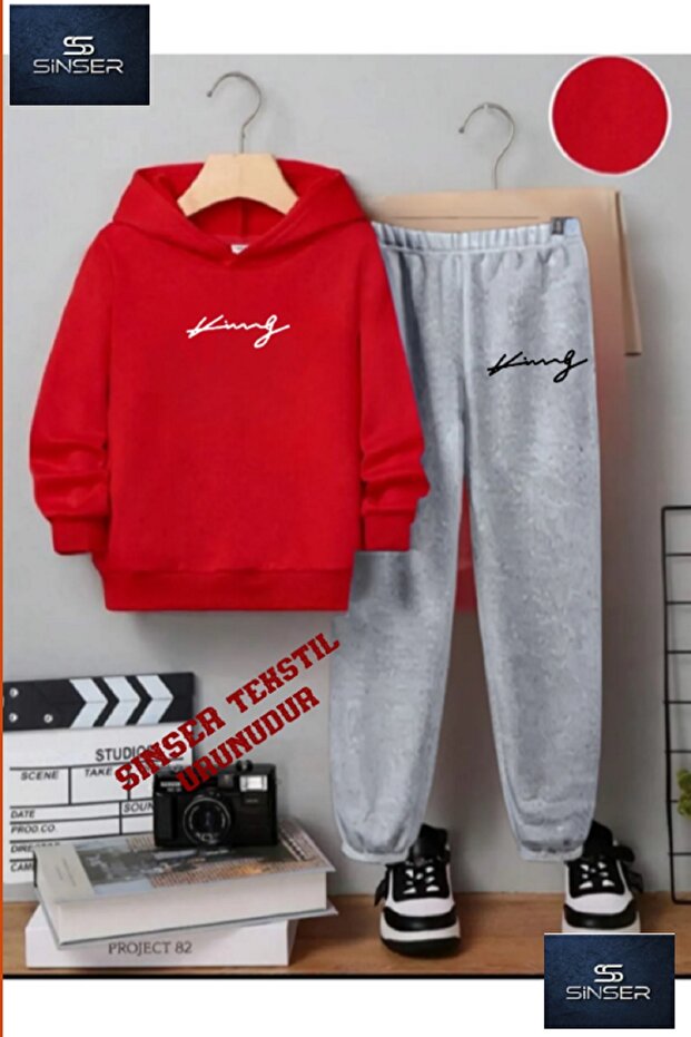 Hooded Children's "Imza King" Printed Tracksuit Set