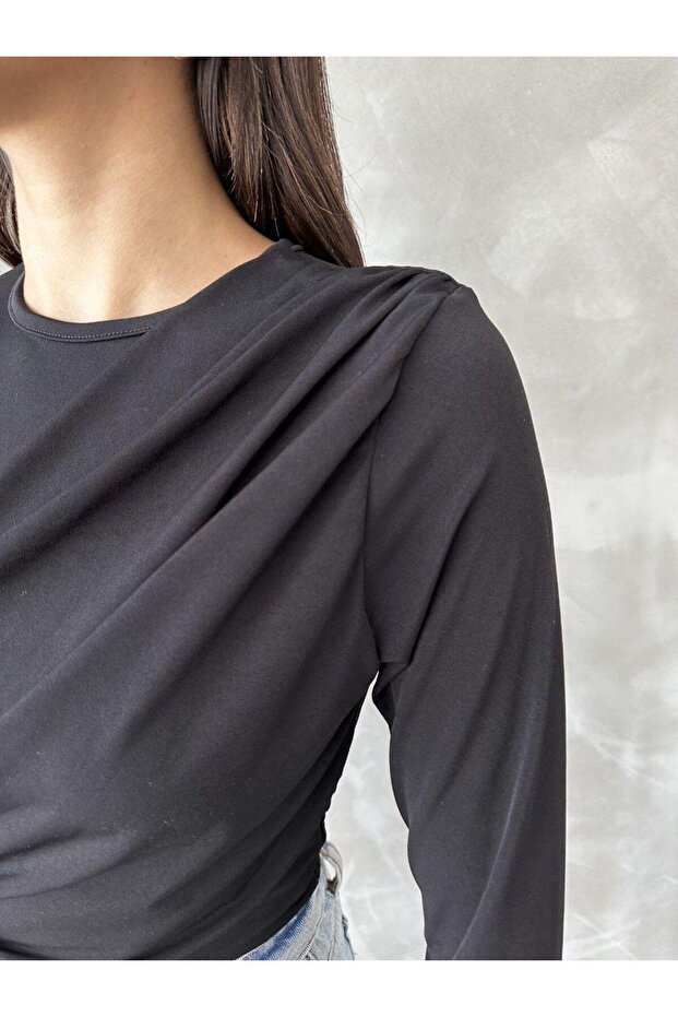 Uzun Kol Crop Bluz - 4