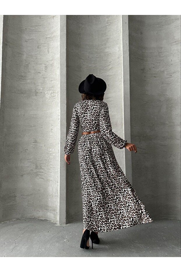 Leopard Pattern Blouse Skirt Set - 8