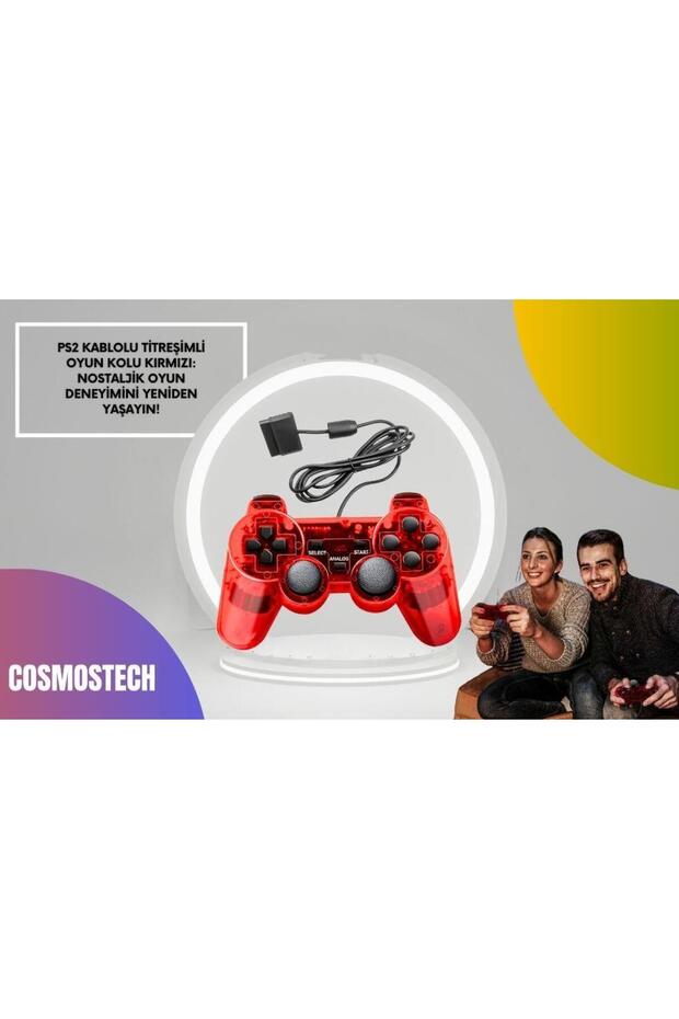 Ps2 Controller Oyun Kolu , Titreşimli Gamepad Joystick Kırmızı - 2