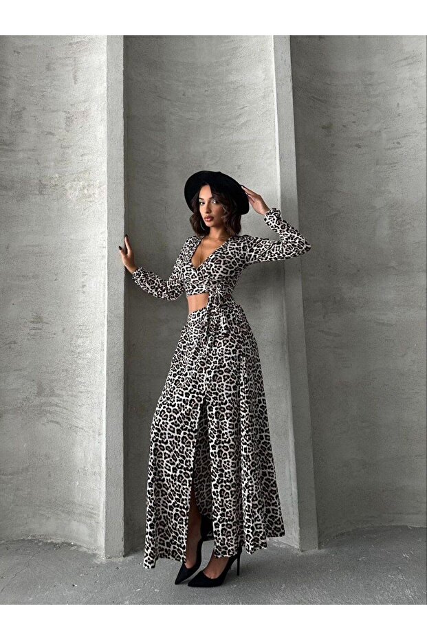 Leopard Pattern Blouse Skirt Set - 6