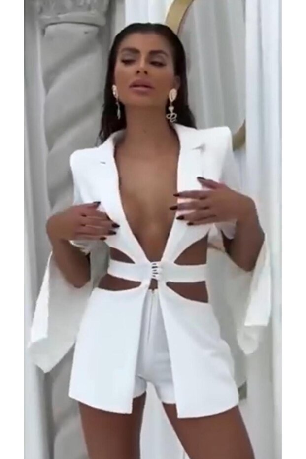 Beyaz Şortlu Tulum - 5