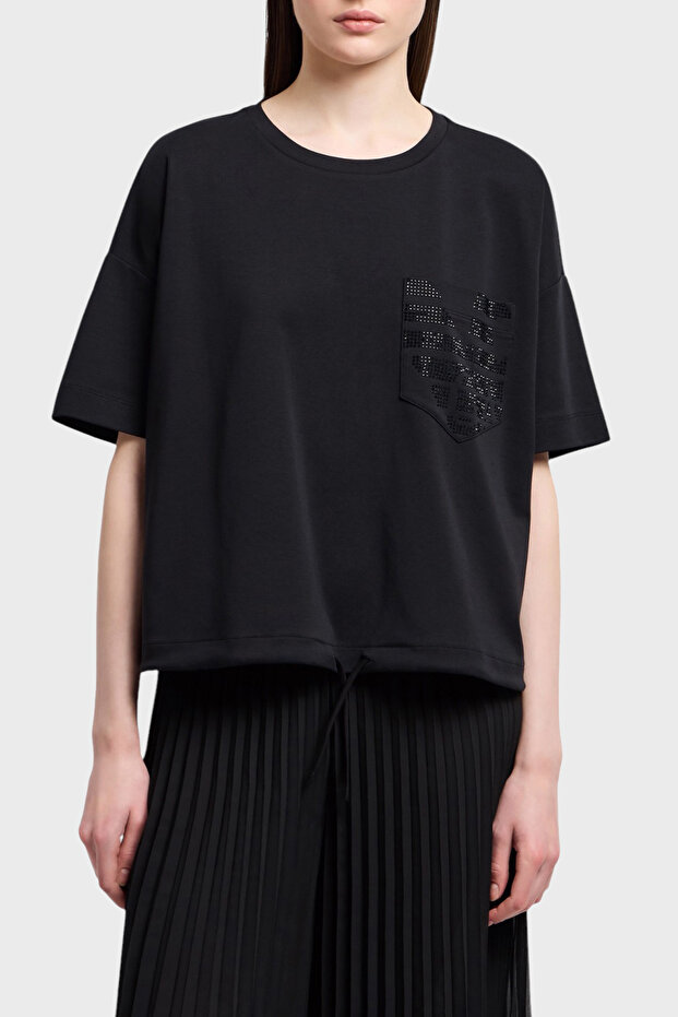 Oversize Fit Crew Neck T-Shirt Single Pocket Cotton Ew 000891 Af125