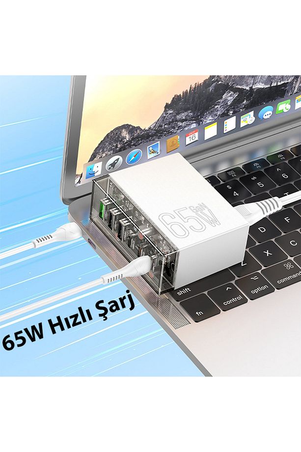 N36 PD65W Type-C + USB-A 6 Girişli Masaüstü Şarj İstasyonu (Beyaz) - 3