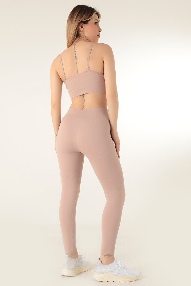 Dikişsiz Örme Yüksek Bel Tayt - 5