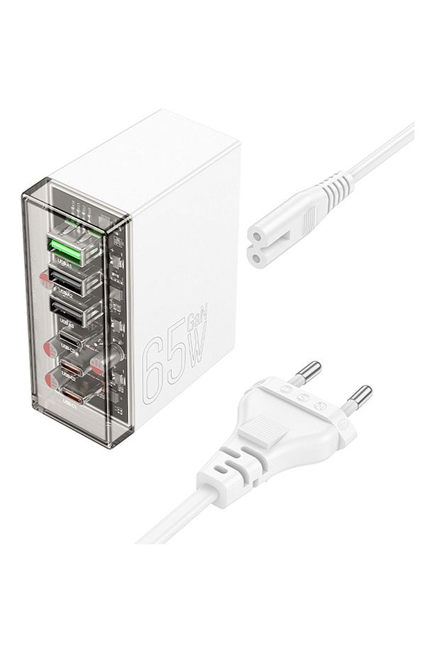 N36 PD65W Type-C + USB-A 6 Girişli Masaüstü Şarj İstasyonu (Beyaz) - 5