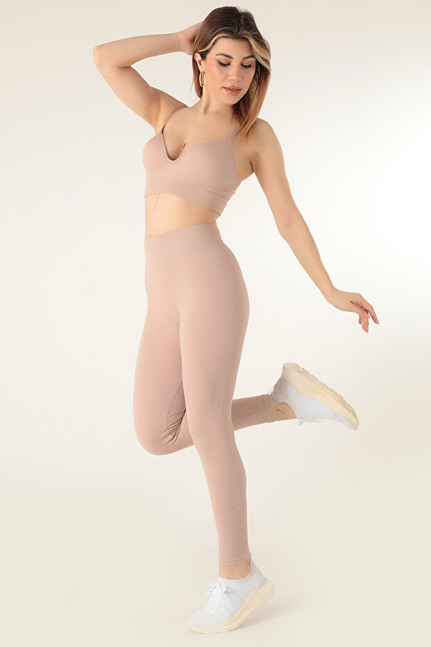 Dikişsiz Örme Yüksek Bel Tayt - 4