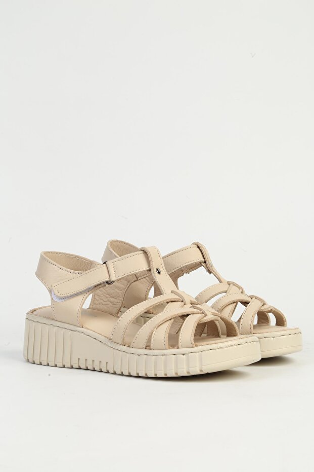 Beige Women's Leather Heeled Shoes Pc-54787