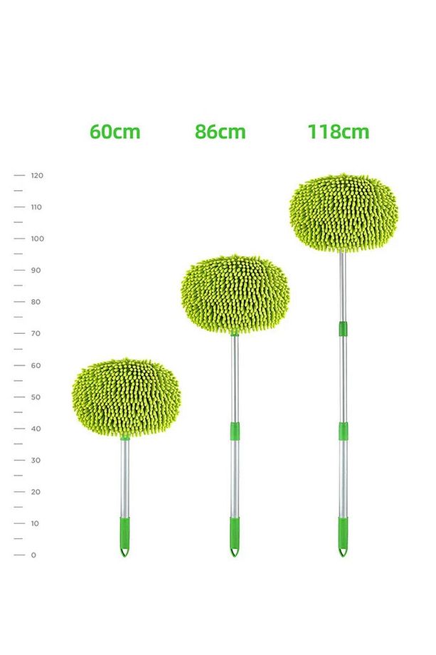 Mikrofiber Çok Fonksiyonlu Teleskopik Sopalı Oto Araba Yıkama Temizleme Fırçası Mopu, 2 Adet Mop Baş - 5