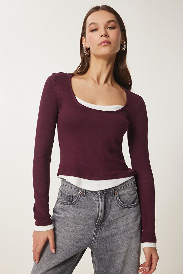 Knitted Blouse - Contrast Tank Top Piece, Muddle Lus0078