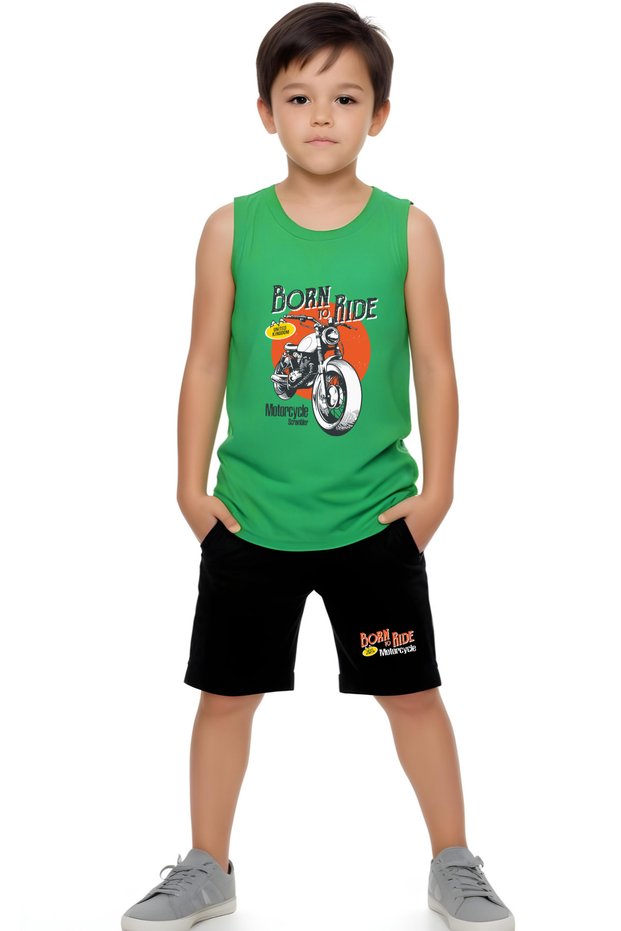 Born to Ride Printed Boys' Strappy T-Shirt and Shorts Set Top and Bottom