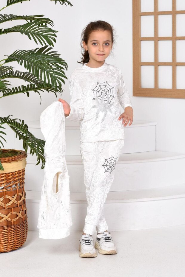 Three Piece Velvet Girl's Tracksuit Set