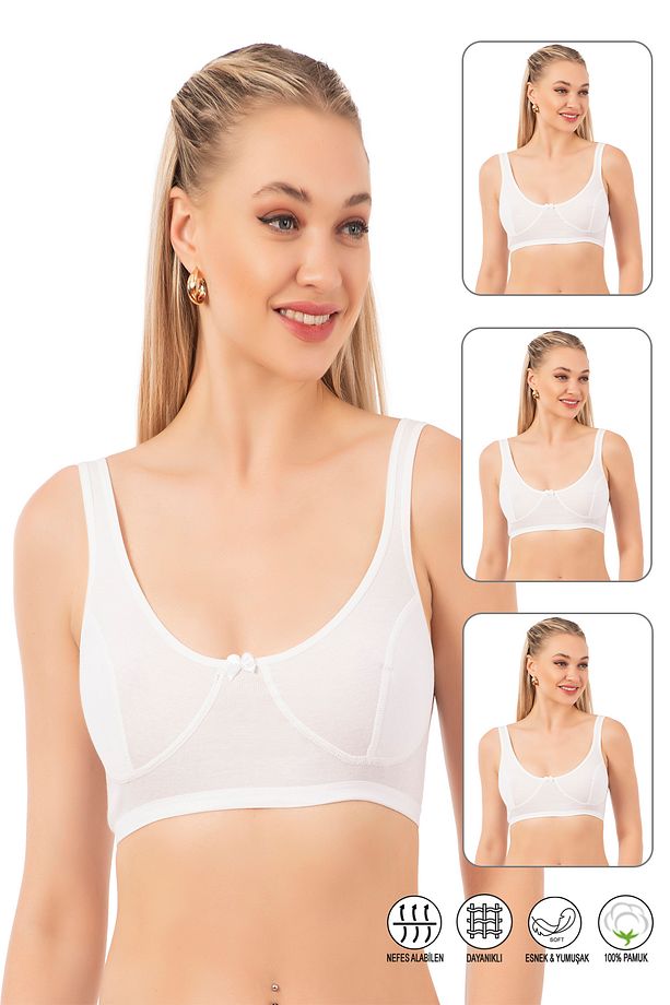Özkan 0564 3'lü Paket Kadın Pamuklu Ribana Boş Kap Desteksiz Telsiz Balensiz Kalın Askılı Yarım Atle - 1