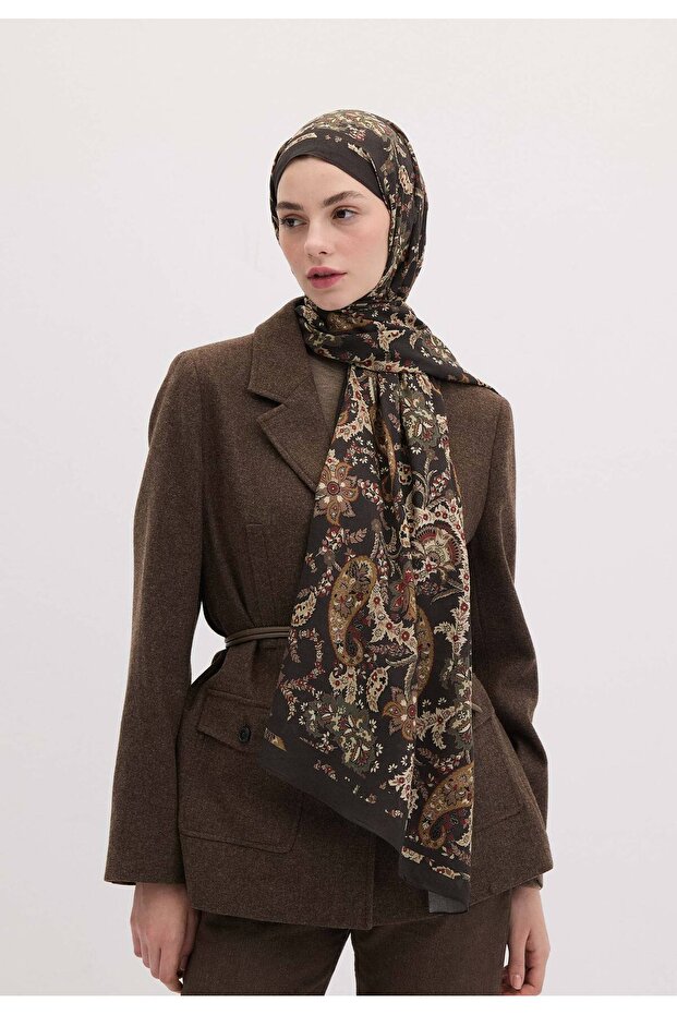 شال إينيا منقوش باللون البني - 1
