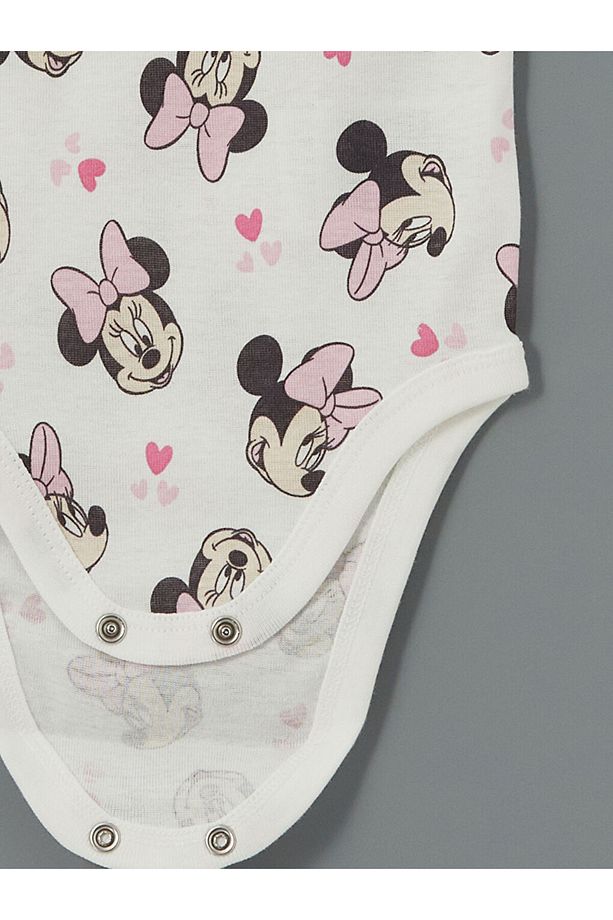 LCW baby Ekru Minnie Mouse Baskılı Kız Bebek Çıtçıtlı Body 2'li - 6