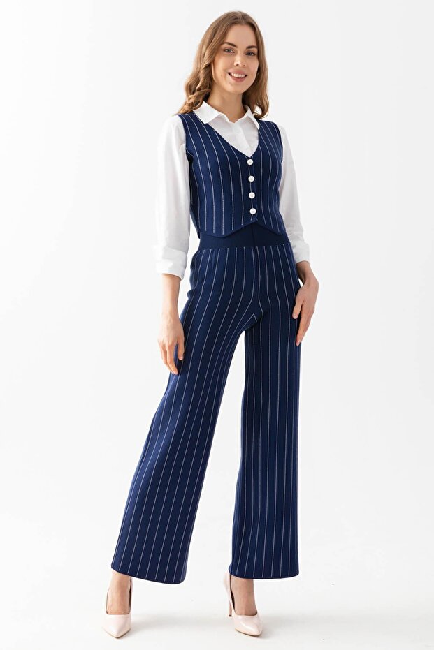 Vest, Pants, Top, Knitwear Set 12411 Navy Blue